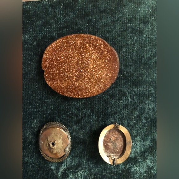 Vintage Victorian Pietra Dura Italian Goldstone Floral Brooches Lot Of 3 - Picture 2 of 3